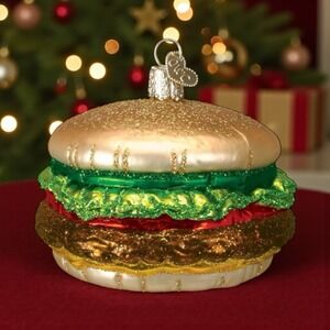 Cheeseburger Hamburger Glass Old World Christmas Ornament New 32065